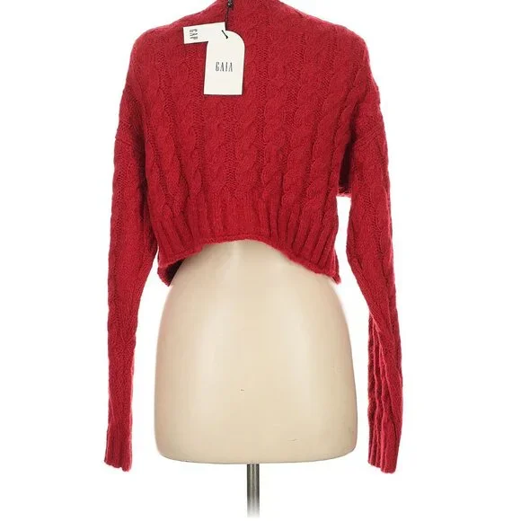 Gap x Cult Gaia Cropped Cable-Knit Cardigan Sweater in Red Medium NWT - Picture 5 of 7